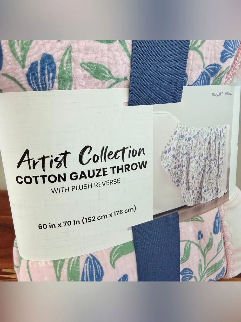 Simplified Artist Collection Cotton Gauze Plush Throw Blanket 60x70 Floral Pink
